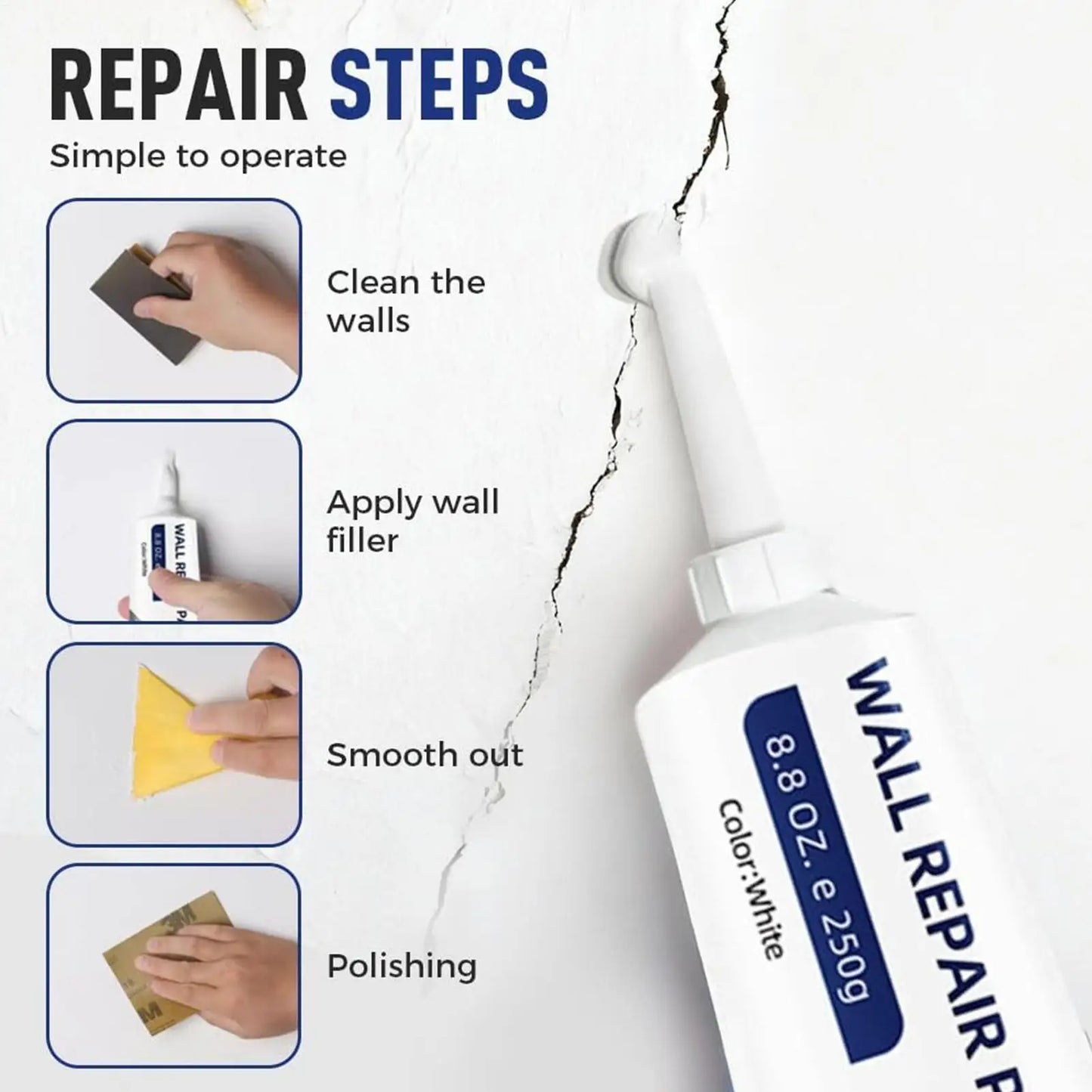 Wall Repair Paste Quick Drying Drywall Mending Putty Wall Hole Crack Filler For DIY Home Tile Concrete Bathroom Shower Floor Peaceful Pleasures Health and Wellness