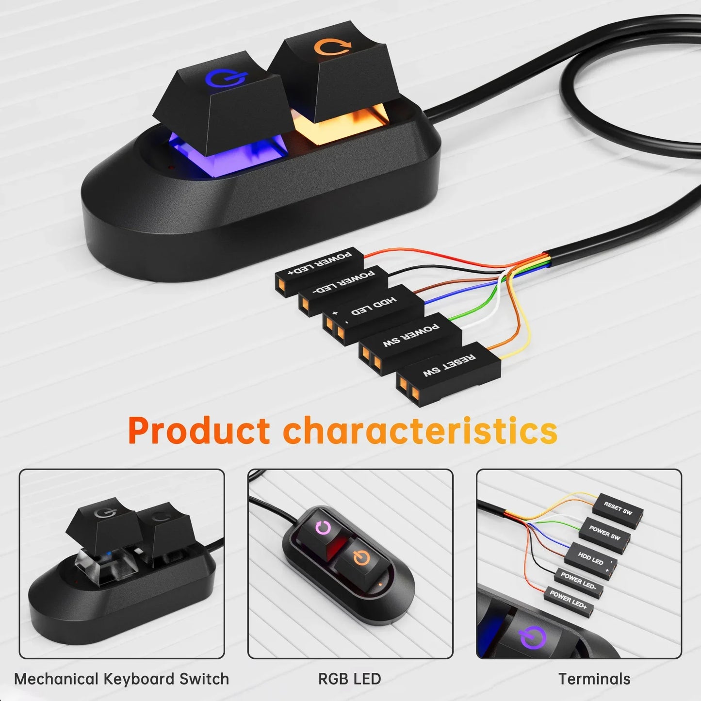2M RGB LED Lights Computer Desktop Switch PC Motherboard External Start Power On/Off And Reset Button Extension Cable Key Switch Peaceful Pleasures Health and Wellness