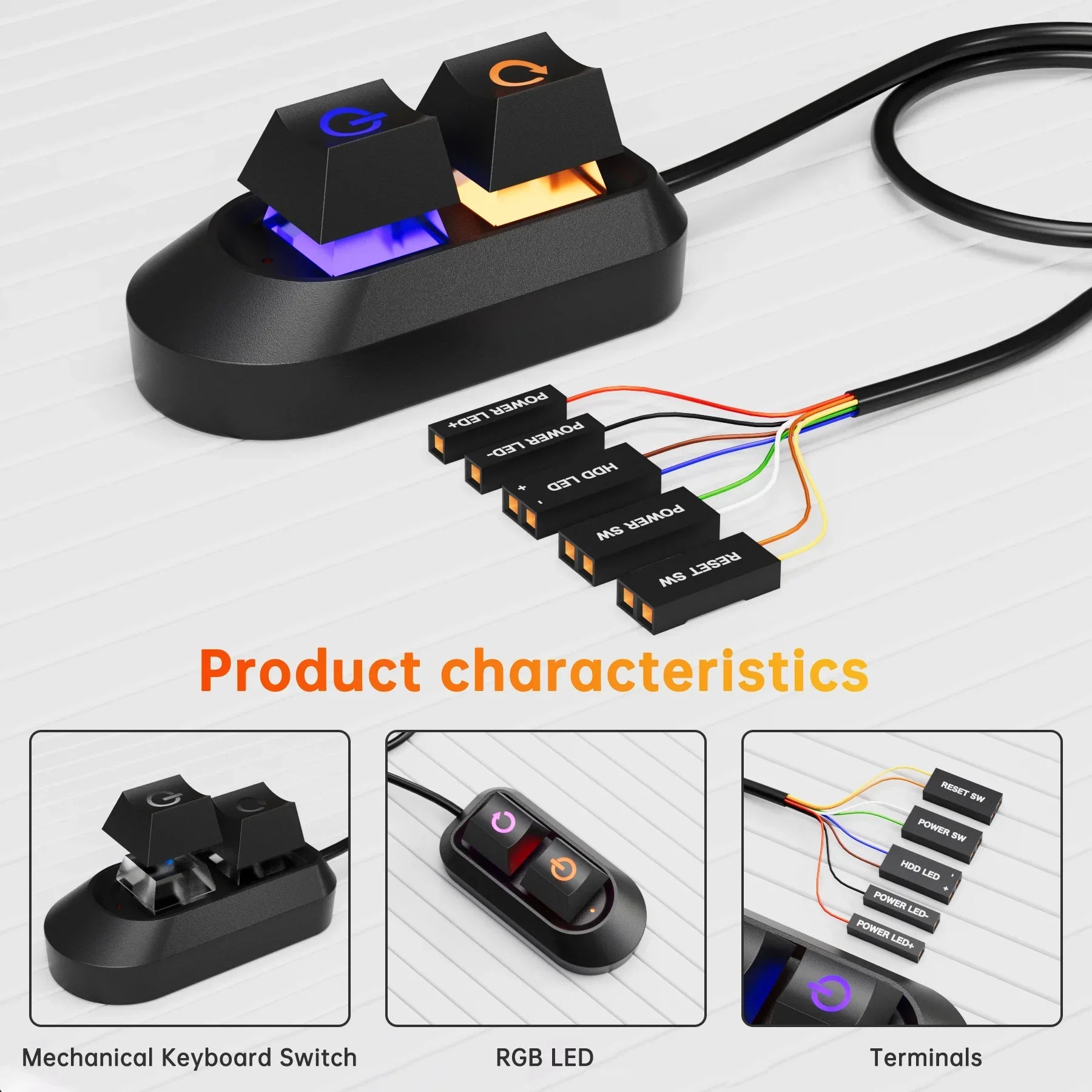 2M RGB LED Lights Computer Desktop Switch PC Motherboard External Start Power On/Off And Reset Button Extension Cable Key Switch Peaceful Pleasures Health and Wellness