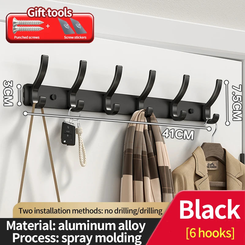 6-Hook Wall Mounted Aluminum Towel & Hat Rack | Door Hook