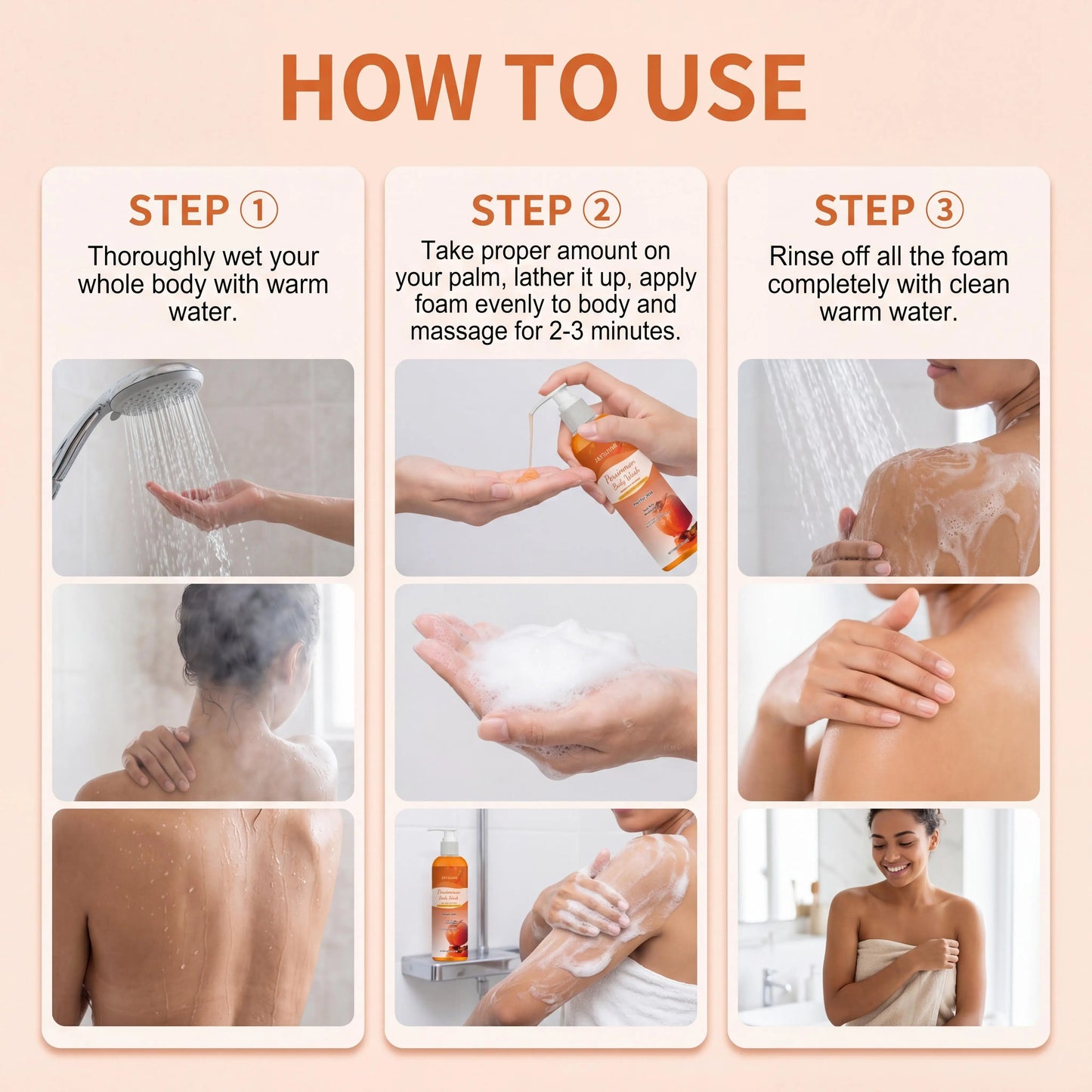 Persimmon Shower Gel Gentle Cleansing Deodorizing Exfoliating Maintain Skin Comfort Long Lasting Oil Control Fragrant Body Wash Peaceful Pleasures Health and Wellness