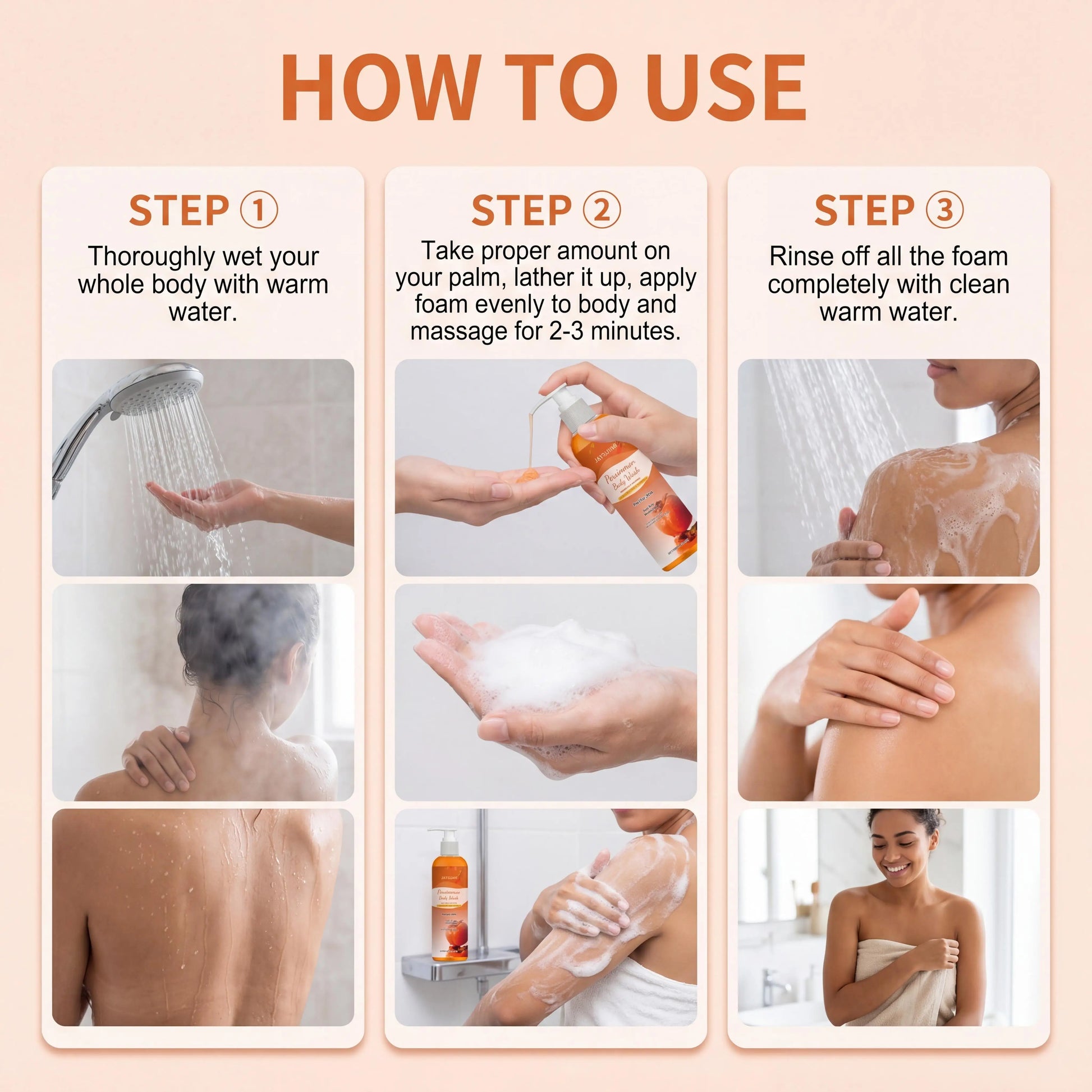 Persimmon Shower Gel Gentle Cleansing Deodorizing Exfoliating Maintain Skin Comfort Long Lasting Oil Control Fragrant Body Wash Peaceful Pleasures Health and Wellness