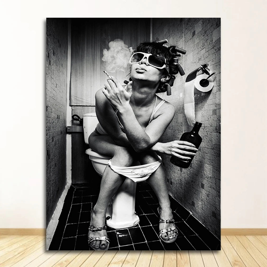 Black & White Woman Canvas Wall Art | Bar & Home Décor Print Canvas Wall Art Peaceful Pleasures Health and Wellness 0237XX01 40x60cm Unframed