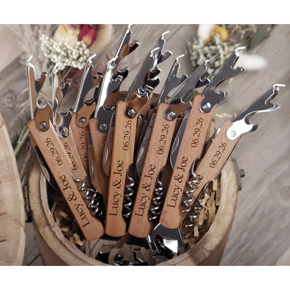 Custom Wood Corkscrew Bottle Opener – Wedding & Groomsmen Gift Personalized Bottle Opener Peaceful Pleasures Health and Wellness