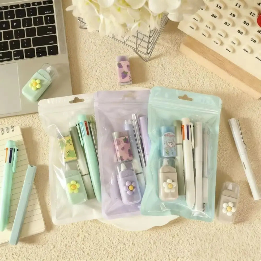 6Pcs/Set Cartoon School Stationery Set 6 Color Pens Large Capacity Student Tools Gift Kit Book Marker Pen Cartoon Stationery Set Peaceful Pleasures Health and Wellness