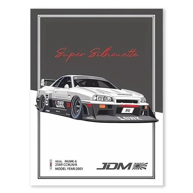 JDM GTR Sports Car Canvas Wall Art Poster | Boys Room Decor
