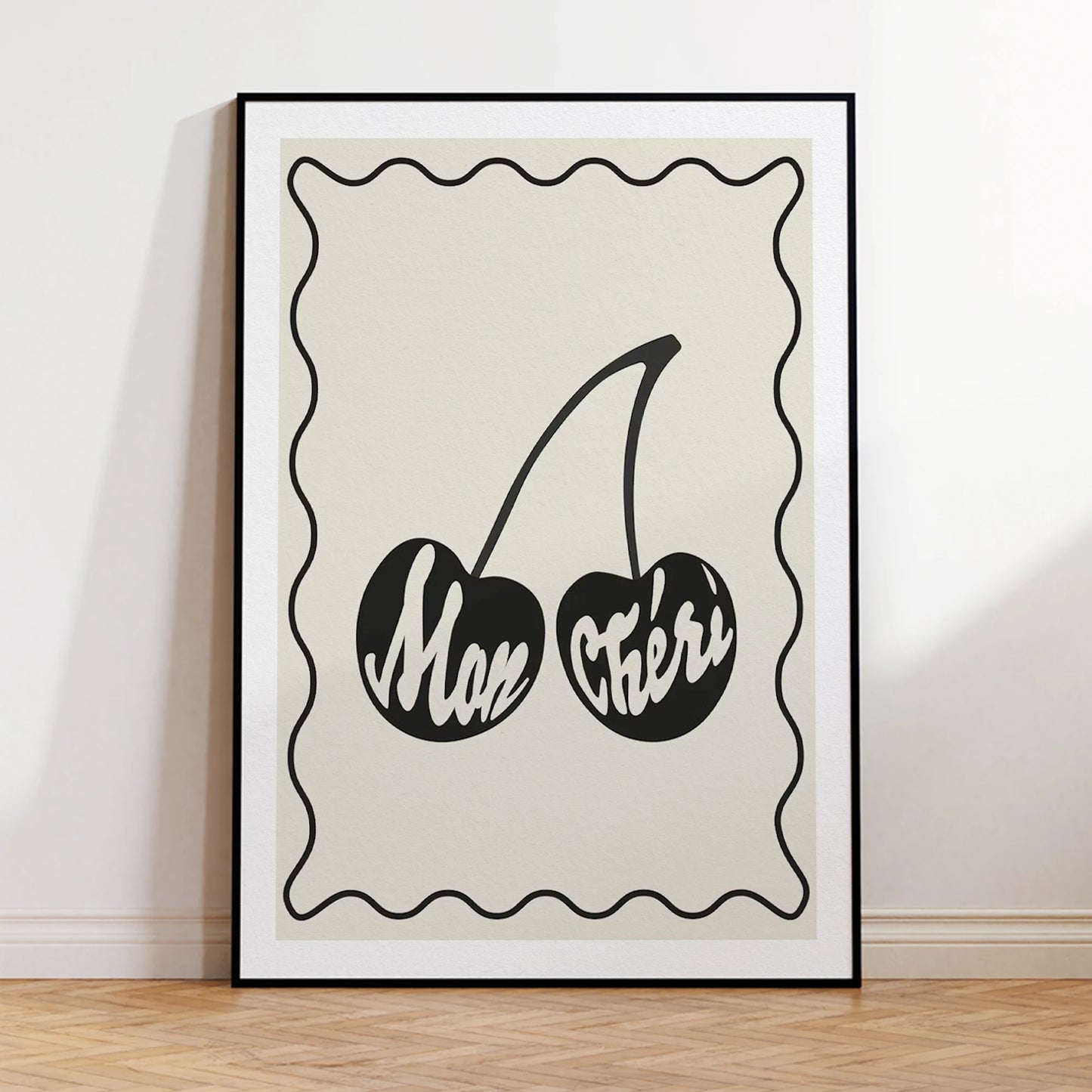 Mon Cheri Cherry Black & Cream Canvas Wall Art Print