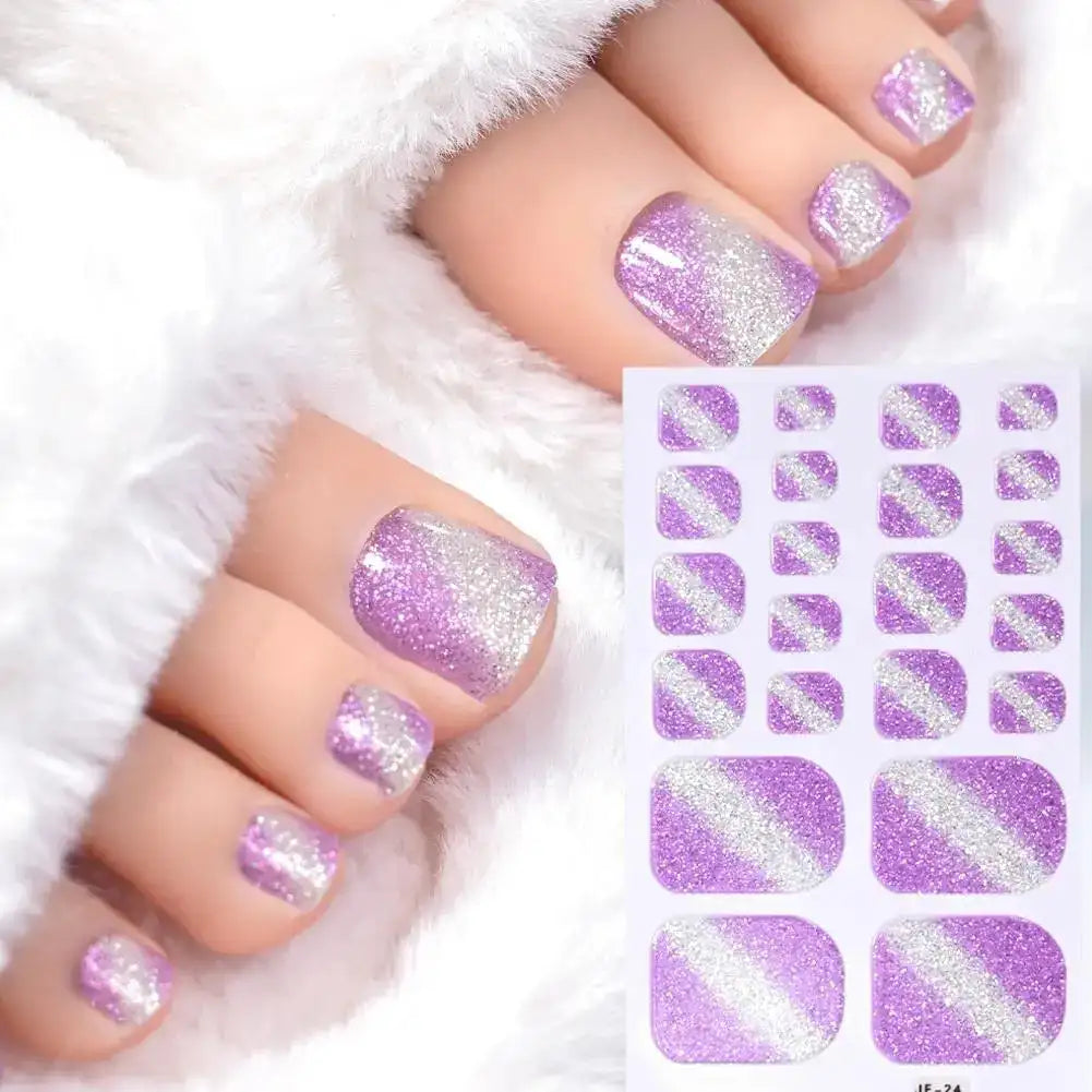 Gradient Glitter Toe Nail Stickers Full Nail Wraps Toenail Polish Strips for Women Shiny Self Adhesive Polish Toenail Stickers Peaceful Pleasures Health and Wellness NL-JF-24