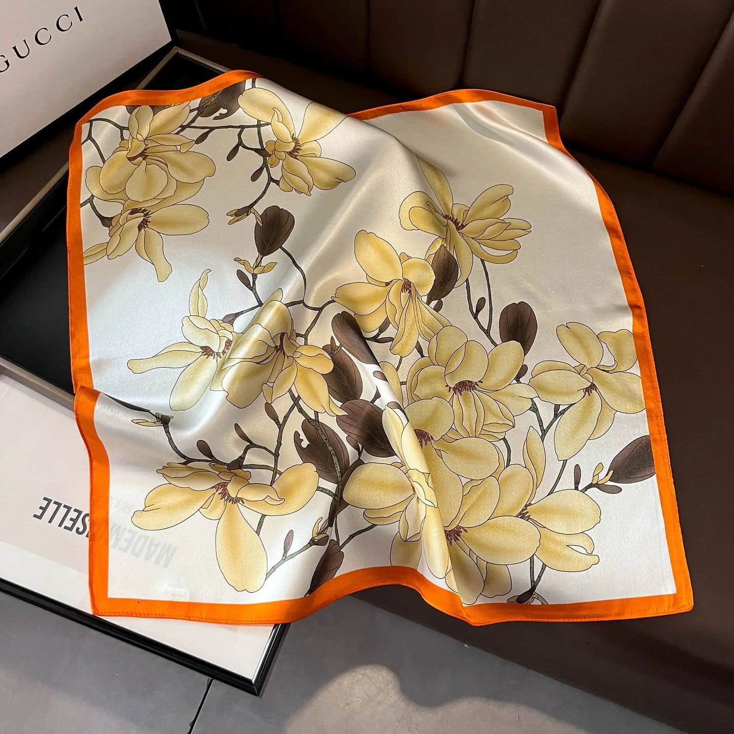 100% Mulberry Silk Lotus Floral Scarf – Women's Versatile Accessory