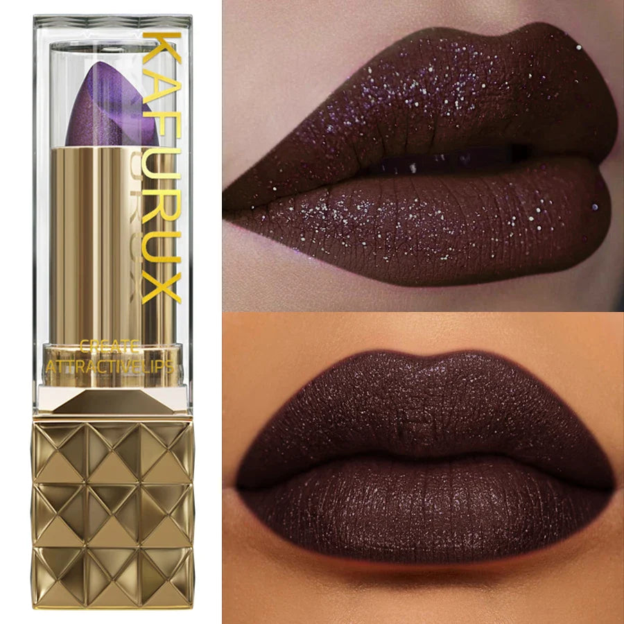 KAFURUX Glitter Metallic Lipstick – Pearlescent Long-Lasting Lip