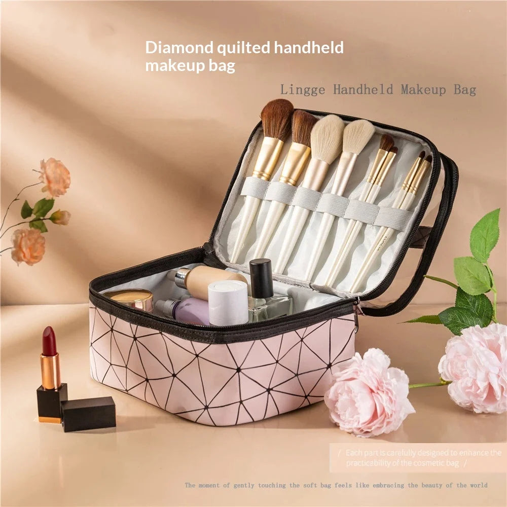 Double-layer Portable Large Capacity Makeup Bag Handheld Travel Waterproof Toiletry Bag Portable Cosmetics Storage Pouch Peaceful Pleasures Health and Wellness