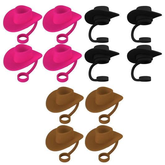 4 Pieces Straw Covers Cap Novelty Sturdy Straw Toppers Reusable Cowboy Hat Shaped for Camping Home Hiking Picnic Kitchen Peaceful Pleasures Health and Wellness