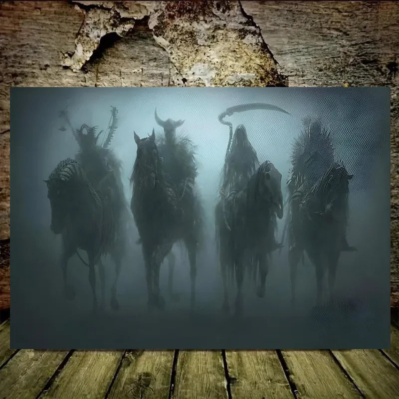 Four Horsemen Apocalypse Canvas Wall Art | Fantasy Décor Print Canvas Wall Art Print Peaceful Pleasures Health and Wellness