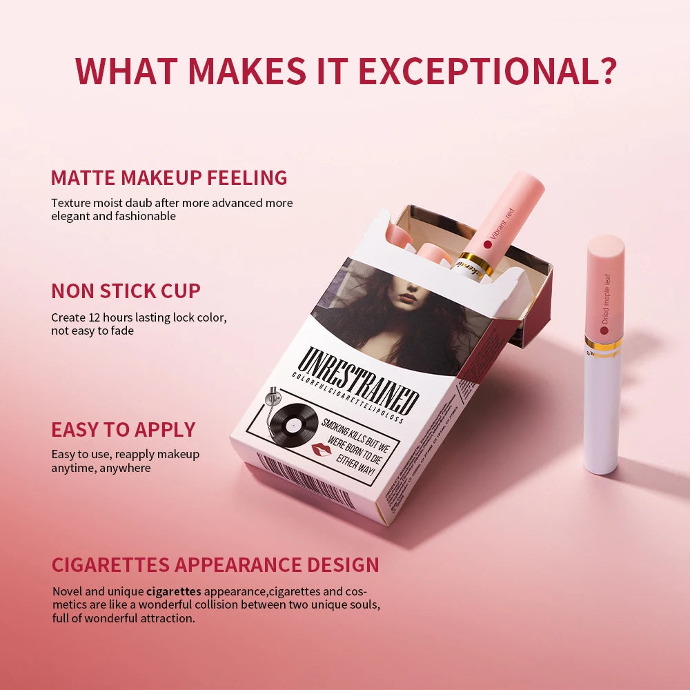 4pcs/set Velvet Lip Gloss Matte Liquid Lipstick Waterproof Long Lasting Tint Cigarette Tube Pigment Red Pink Makeup Peaceful Pleasures Health and Wellness
