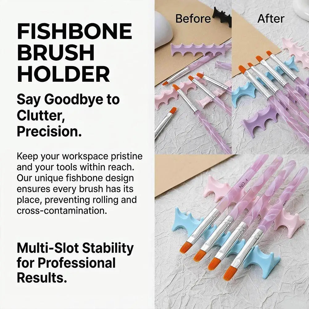 Silicone Fishbone Nail Brush Holder – 5-Slot Pen Organizer