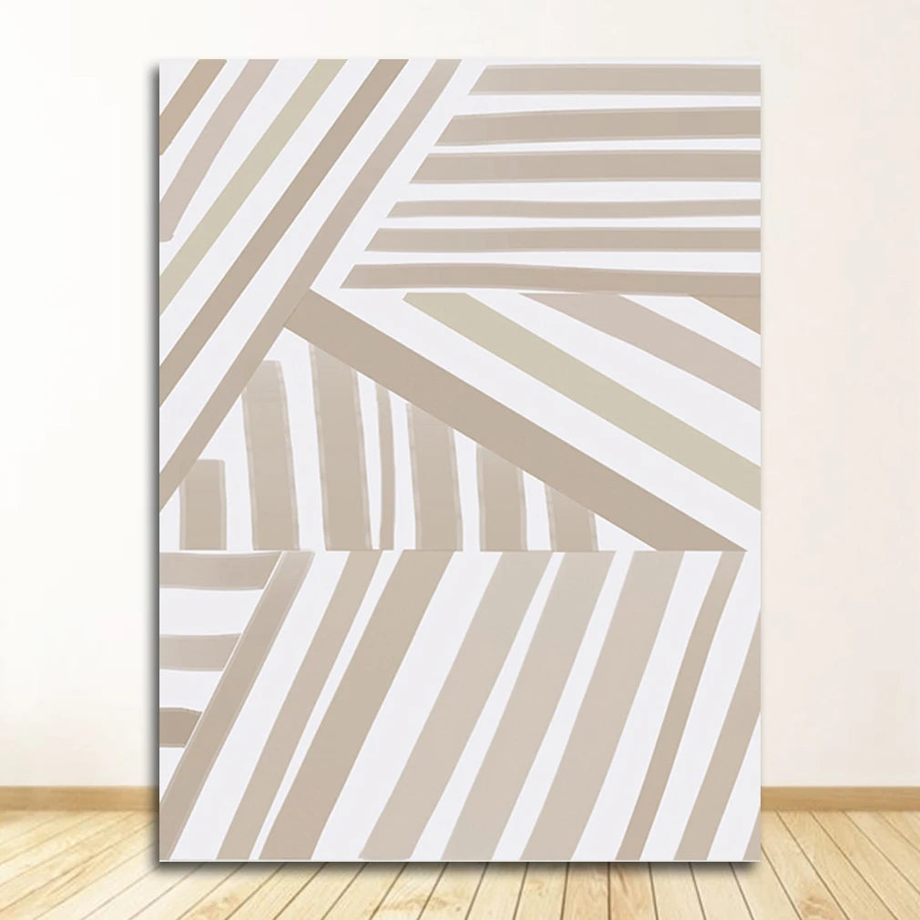 Modern Abstract Line Art Canvas Poster | Beige Black Minimalist