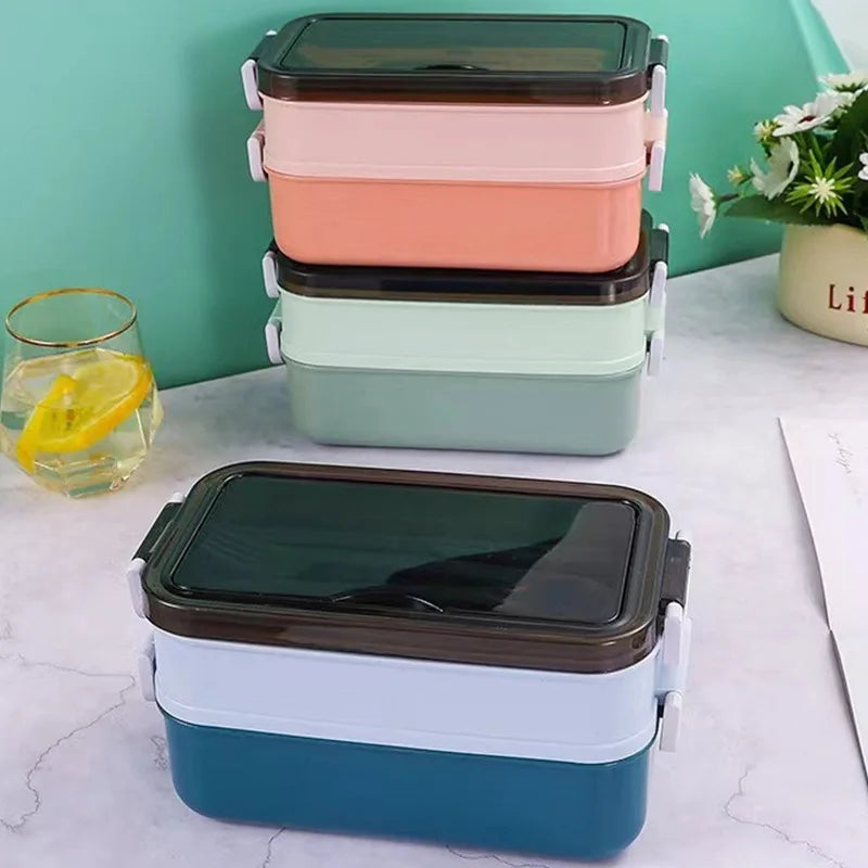 3-Compartment Leakproof Bento Lunch Box – Microwave Safe with Fork & Spoon