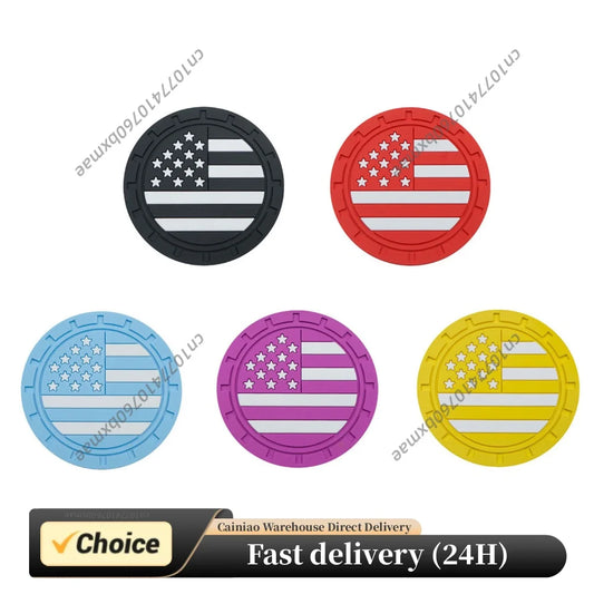 2pcs Anti Slip Shockproof Drink Mat with American Flag Pattern US Flag Insert Car Cup Coaster 2.75 Inch Car Interior Accessories Peaceful Pleasures Health and Wellness