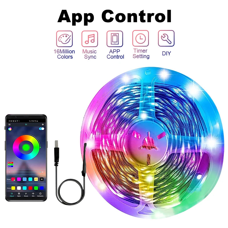 20M RGB LED Strip Lights | Music Sync, Bluetooth & USB