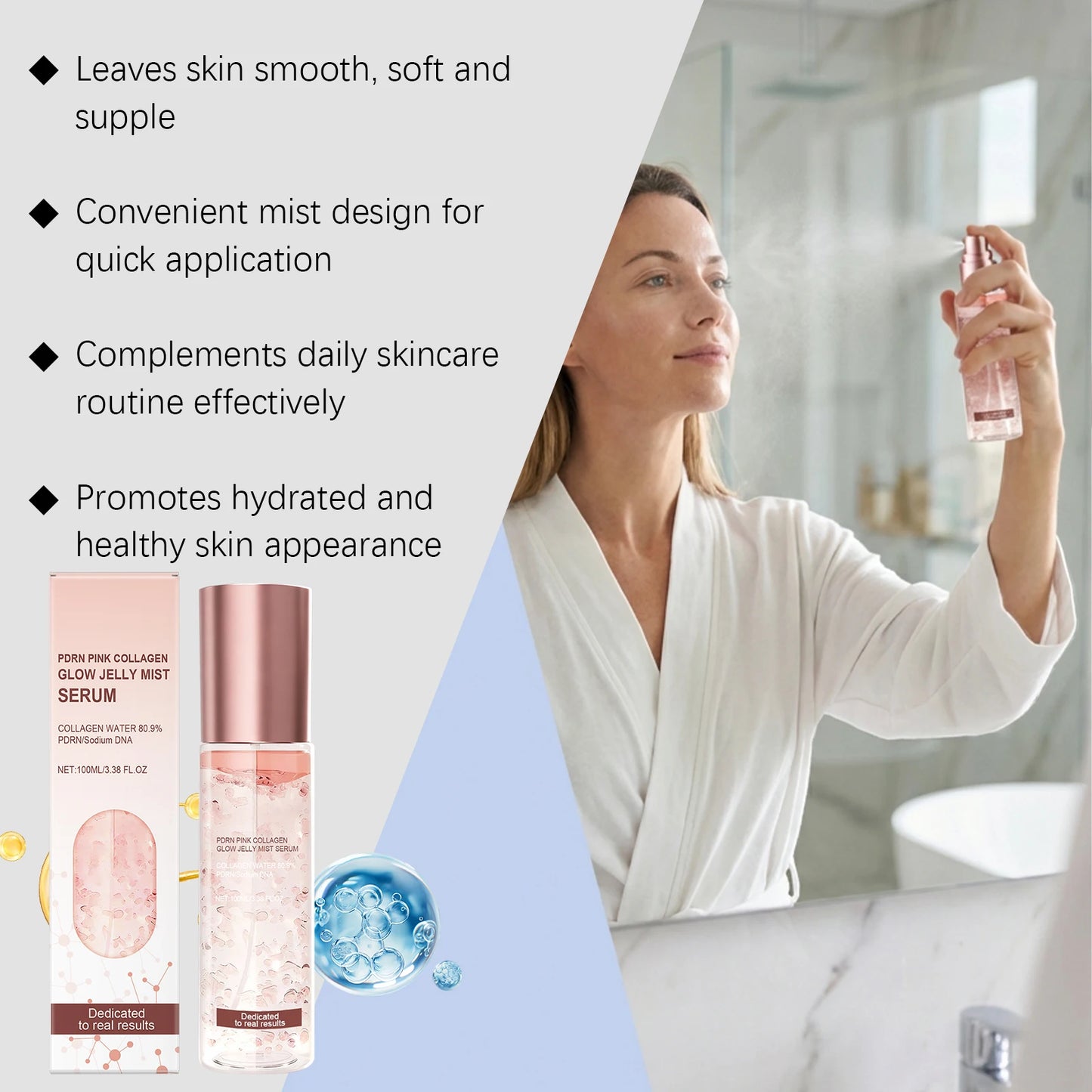 Jelly Mist Serum Brightening Firming Hydrating Face Spray Smoothing Facial Hyaluronic Acid Collagen Moisturizing Skincare Set Peaceful Pleasures Health and Wellness
