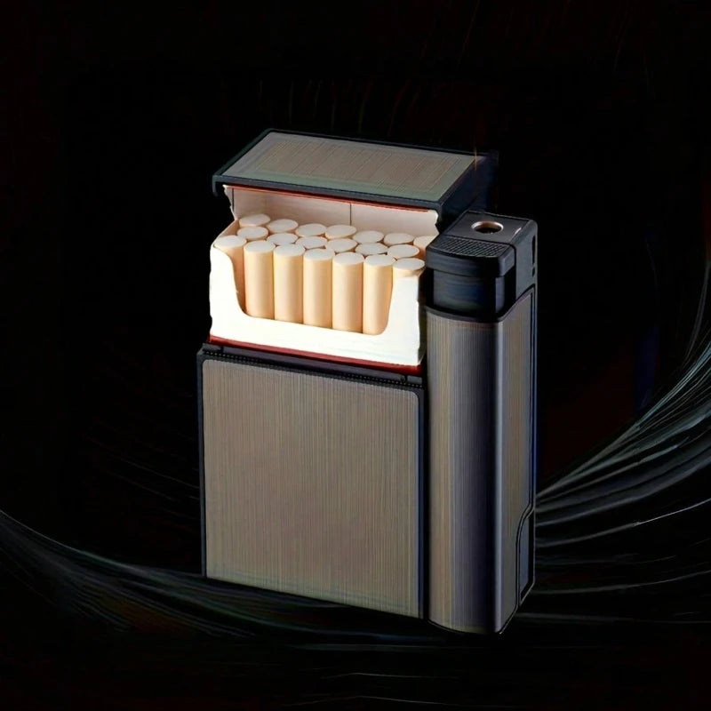 20PCS Capacity Metal Cigarette Case for 84mm Size with Lighter Case, Creative Cigarette Box Case Anti Pressure Moisture-proof Peaceful Pleasures Health and Wellness BLACK