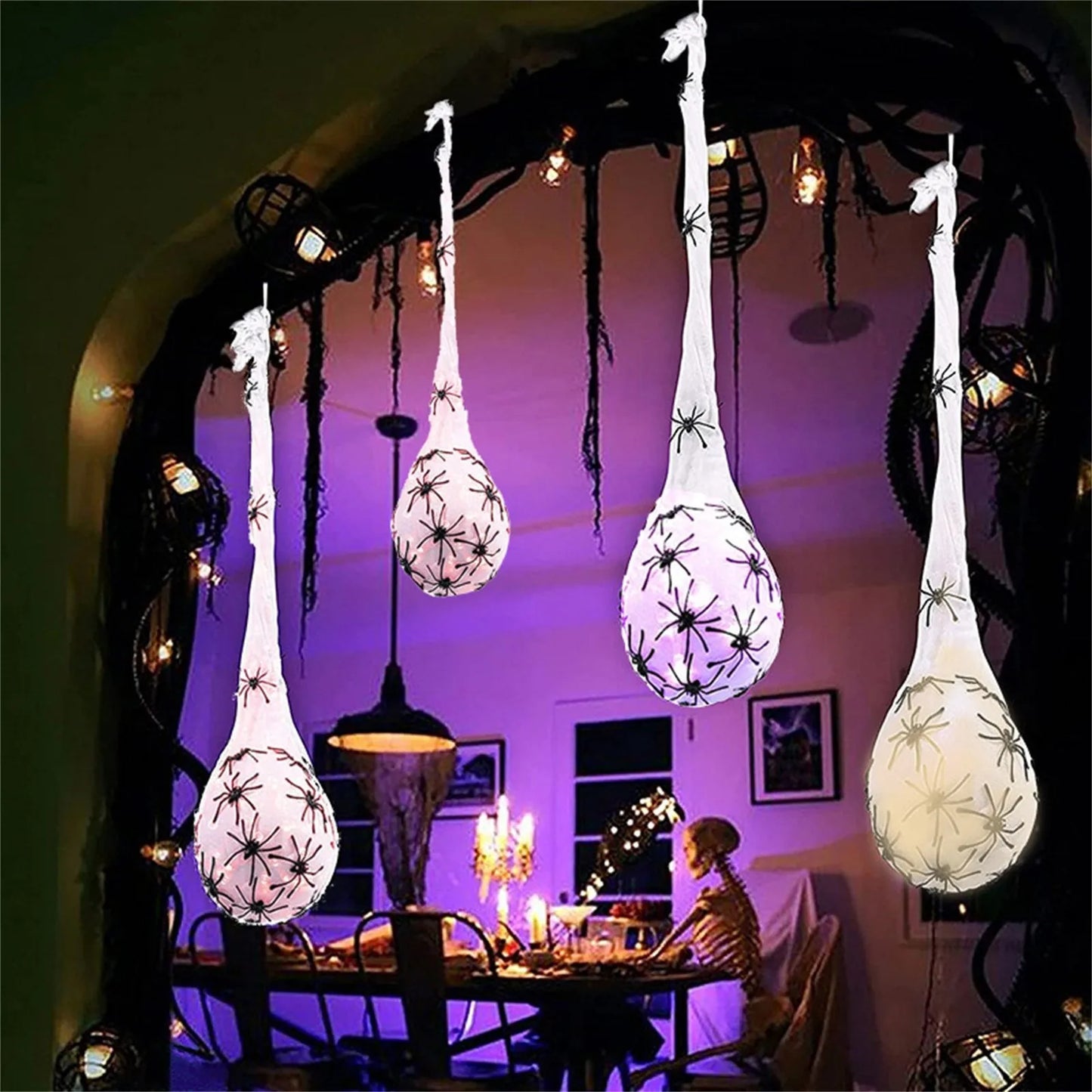 3-Pack LED Halloween Spider Egg Sacs – Glowing Hanging Decor