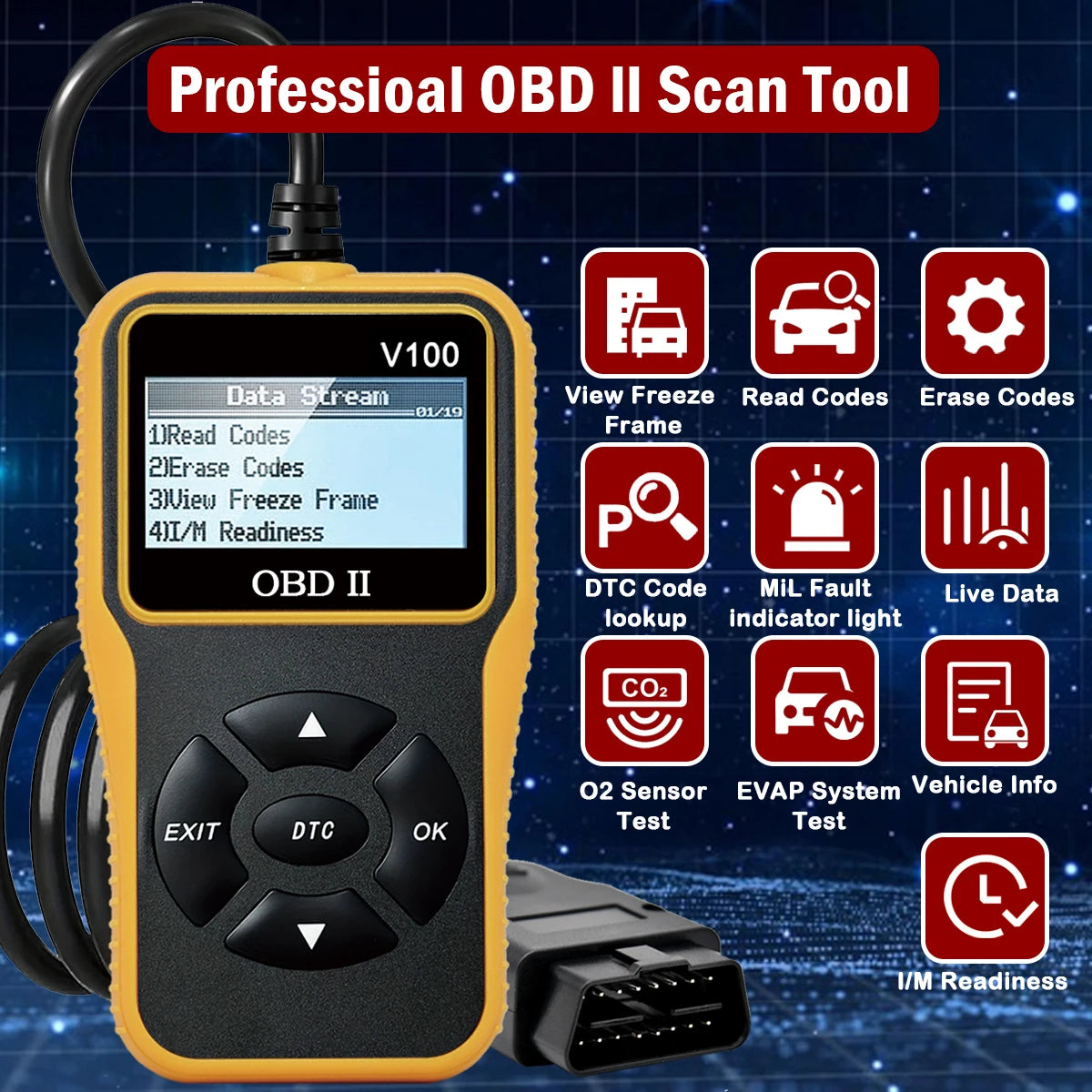 Car OBD2 Scanner Diagnostic Tool Code Reader, Car Voltage Tester Engine Fault Code Scanner, Charging Tester Diagnostic Tool Y100 Peaceful Pleasures Health and Wellness