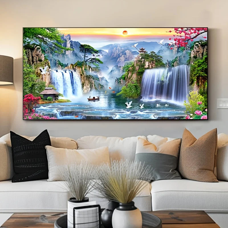 Chinese Landscape Canvas Wall Art – Waterfall Print Décor Canvas Wall Art Peaceful Pleasures Health and Wellness
