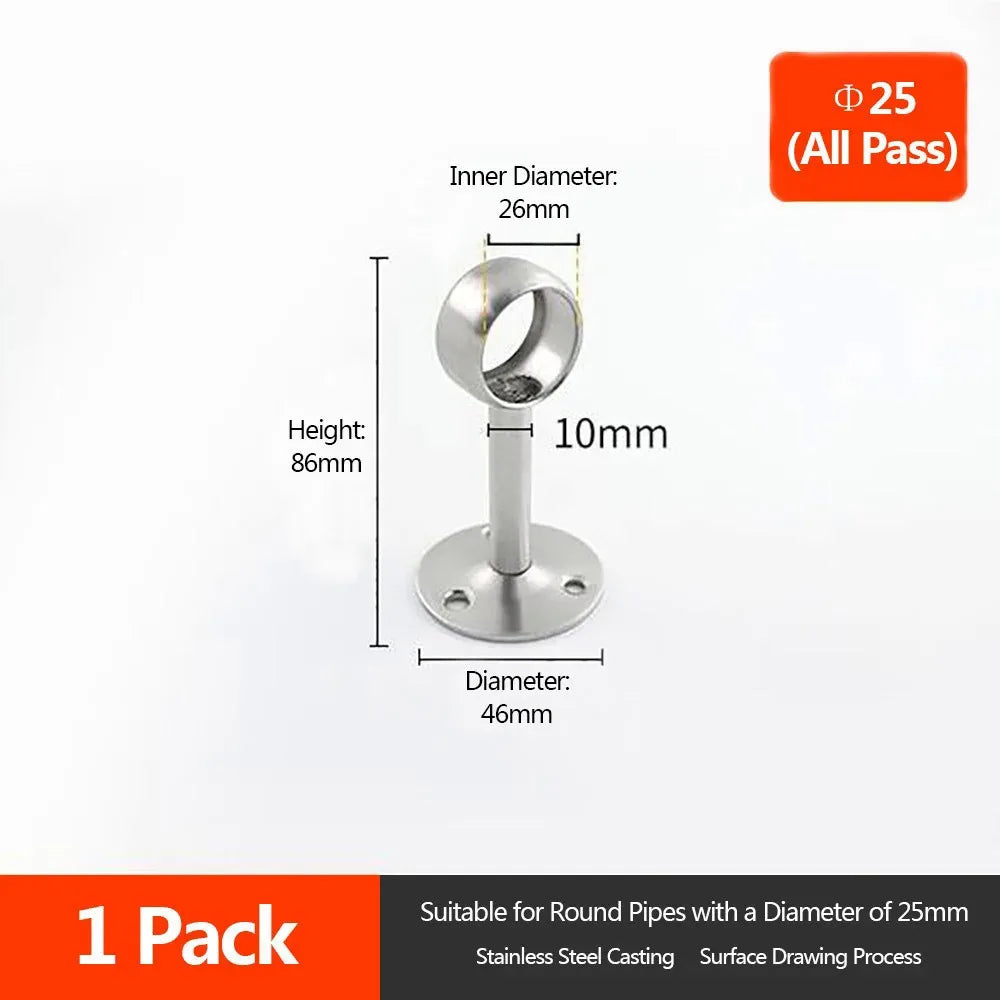Stainless Steel Pipe Bracket 19/22/25mm | Wardrobe & Curtain Rod