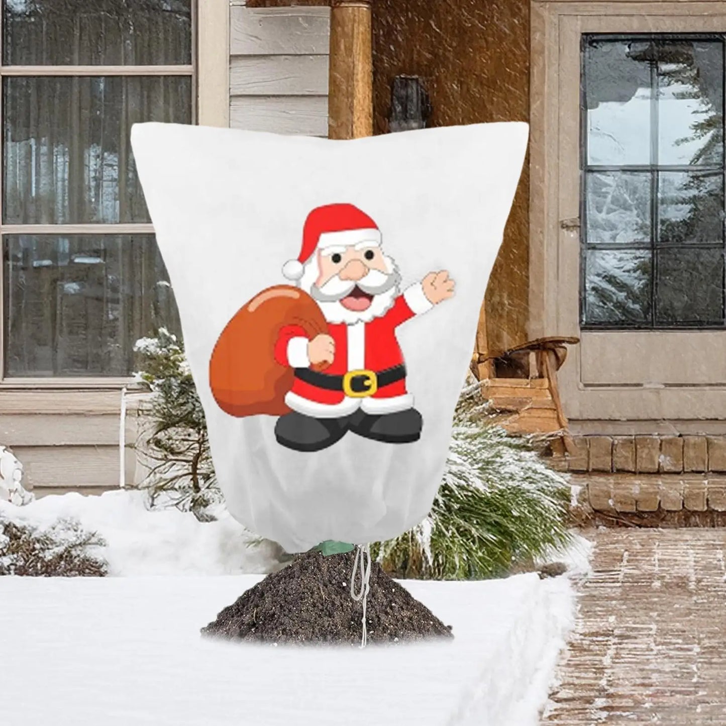 Christmas Print Plant Freeze Protection Cover | Zipper & Drawstring