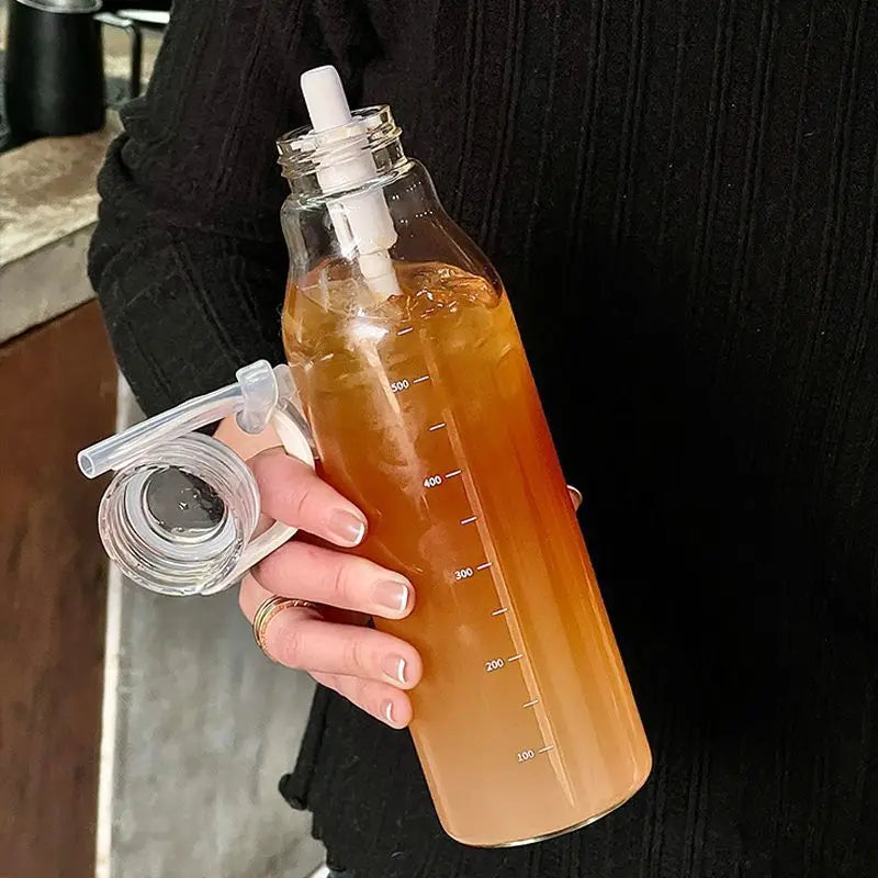 600ML Elegant Leakproof Water Bottle with Time Scale Stay Hydrated Daily Lightweight for Fitness & Outdoor Adventures Straw Cup Peaceful Pleasures Health and Wellness