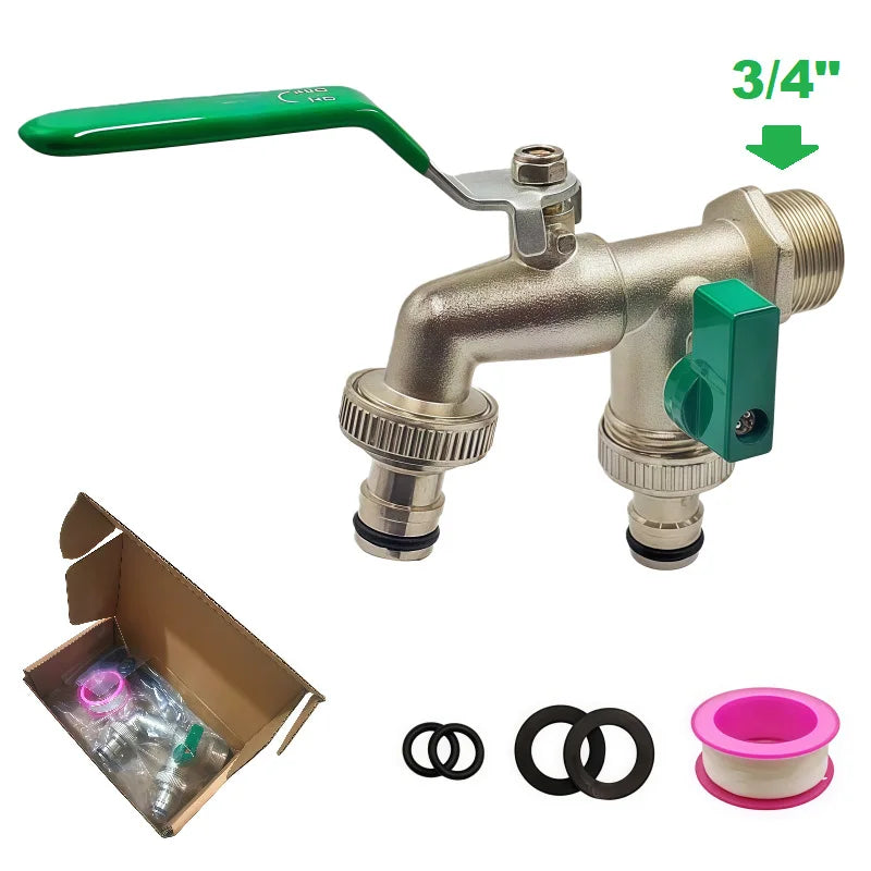 3/4" Dual Outlet Zinc Alloy Garden Faucet Y-Splitter Tap