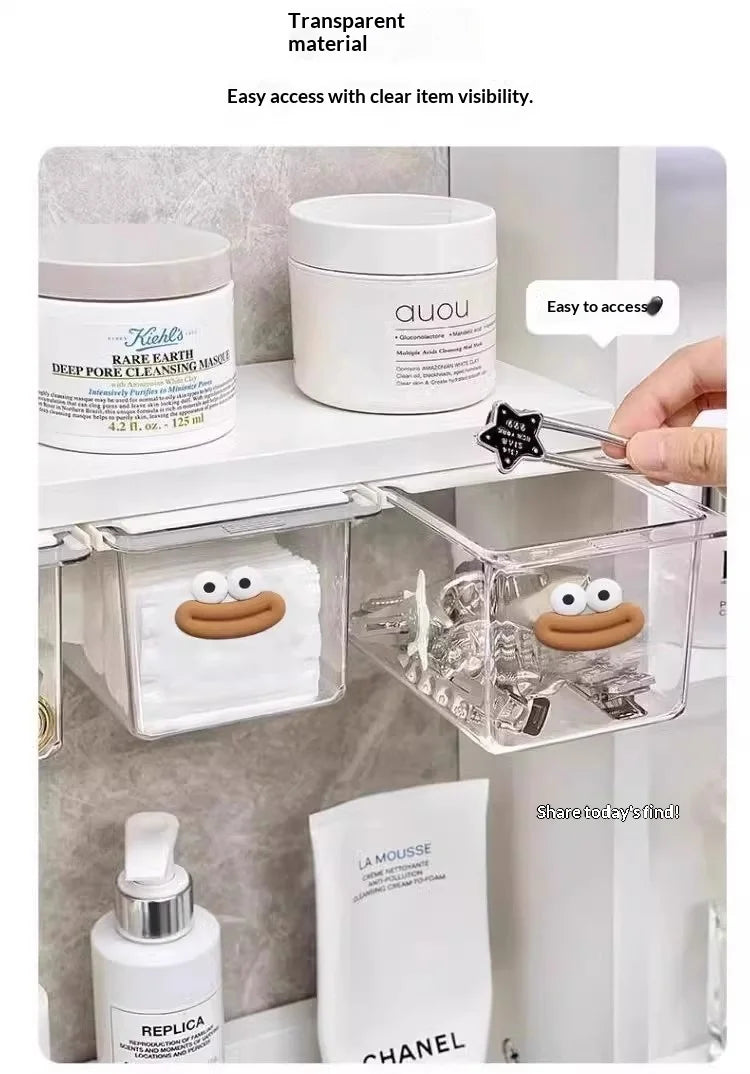 Transparent Bathroom Cotton Stick Makeup Cotton Bathroom Pull-Out Storage Drawer Style Storage Box Under The Mirror Cabinet Peaceful Pleasures Health and Wellness