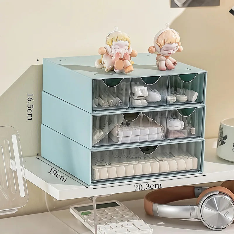 Stackable Drawer Organizer Multi-Functional Storage Box Large Capacity Desktop Stationery Holder Space-Saving Drawer Cabinet Peaceful Pleasures Health and Wellness 1L 1M 1S Blue