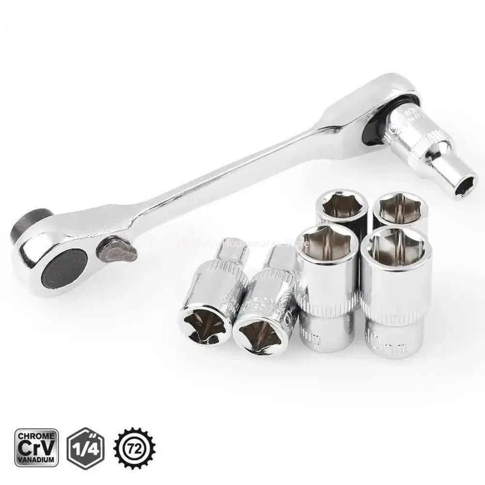 72 Teeth 1/4" Dual Head Ratchet Wrench, CR-V Steel, Quick Socket & Bit Driver, Compact Hand Tool for Auto Repair Peaceful Pleasures Health and Wellness