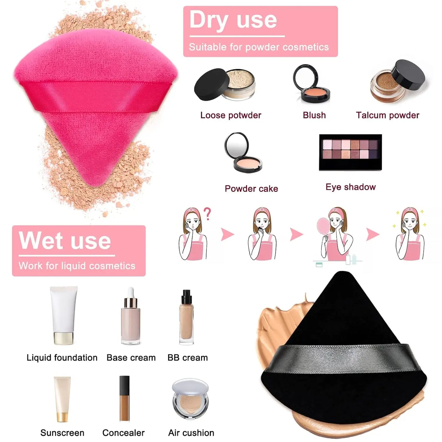 RUNTOIN Triangle Powder Puff Mini Finger Makeup Sponge 6-20 Pc