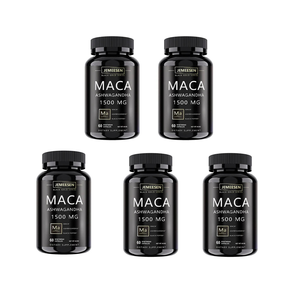 Organic Maca Root Powder Capsules 1500mg containing Maca Root Extract,Ashwagandha,Black Pepper, Supplements for Men Peaceful Pleasures Health and Wellness 5 bottles