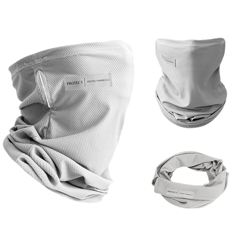Summer Ice Silk Sunscreen Mask For Men Women Outdoor Cycling Face Cover Solid Color Neck Wrap UV Protection Ear Bandana Scarf Peaceful Pleasures Health and Wellness LIGHT GRAY