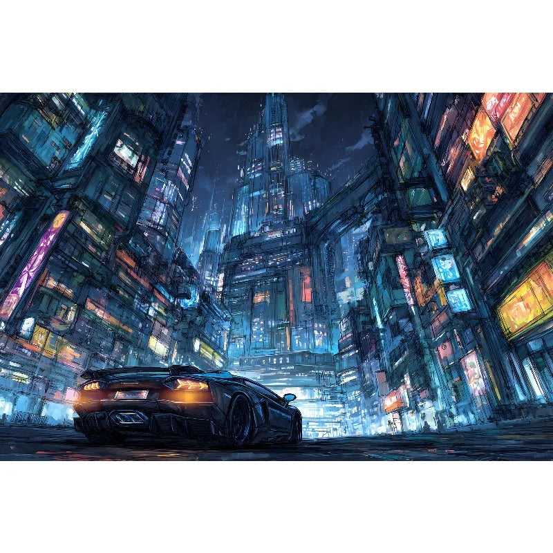 1pc frameless Cyberpunk Night City Landscape Poster Future Neon Lights Bar Design Canvas Wall Art for Living Room Home Decor Peaceful Pleasures Health and Wellness 4 40x60cm Unframed