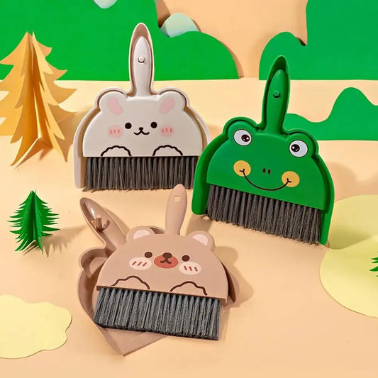 Mini Cartoon Broom & Dustpan Set – Rabbit Bear Frog, 2-Piece Mini Broom Dustpan Set Oasis Select