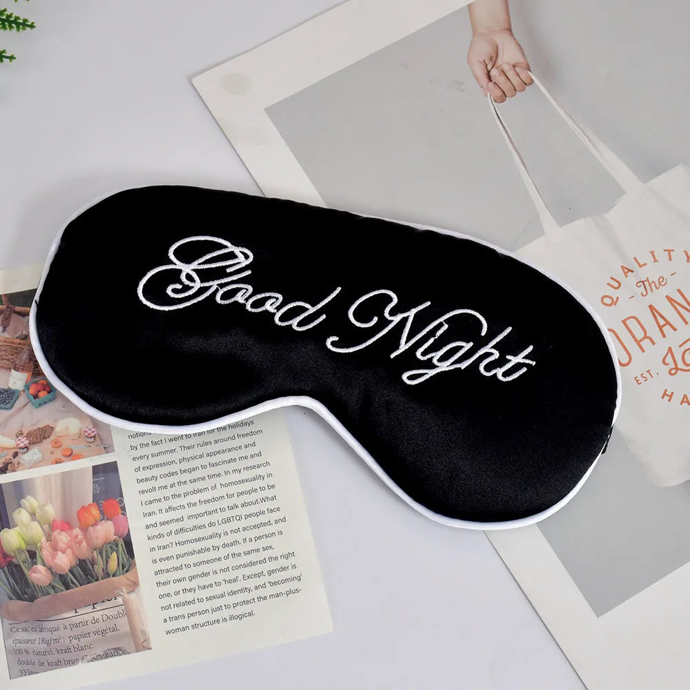 Embroidered Silk Sleep Mask With Adjustable Strap Sleeping Eye Cover Mask For Travel Soft Blackout Blindfold Silk Eye Mask Patch Peaceful Pleasures Health and Wellness Black white
