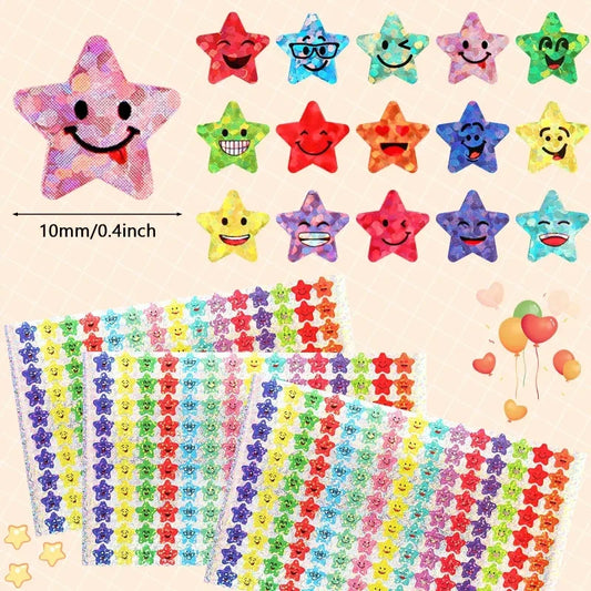 Glitter Foil Small Star Stickers 15 Designs Happy Face Suitable DIY Peaceful Pleasures Health and Wellness