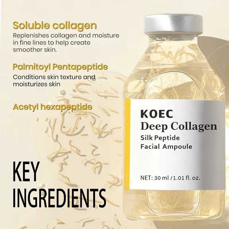 Deep Collagen Silk Peptide Facial Ampoule Serum 30ml Korean Essence Injector Reduce Fine Lines Firms Moisturize Collagen Essence Peaceful Pleasures Health and Wellness