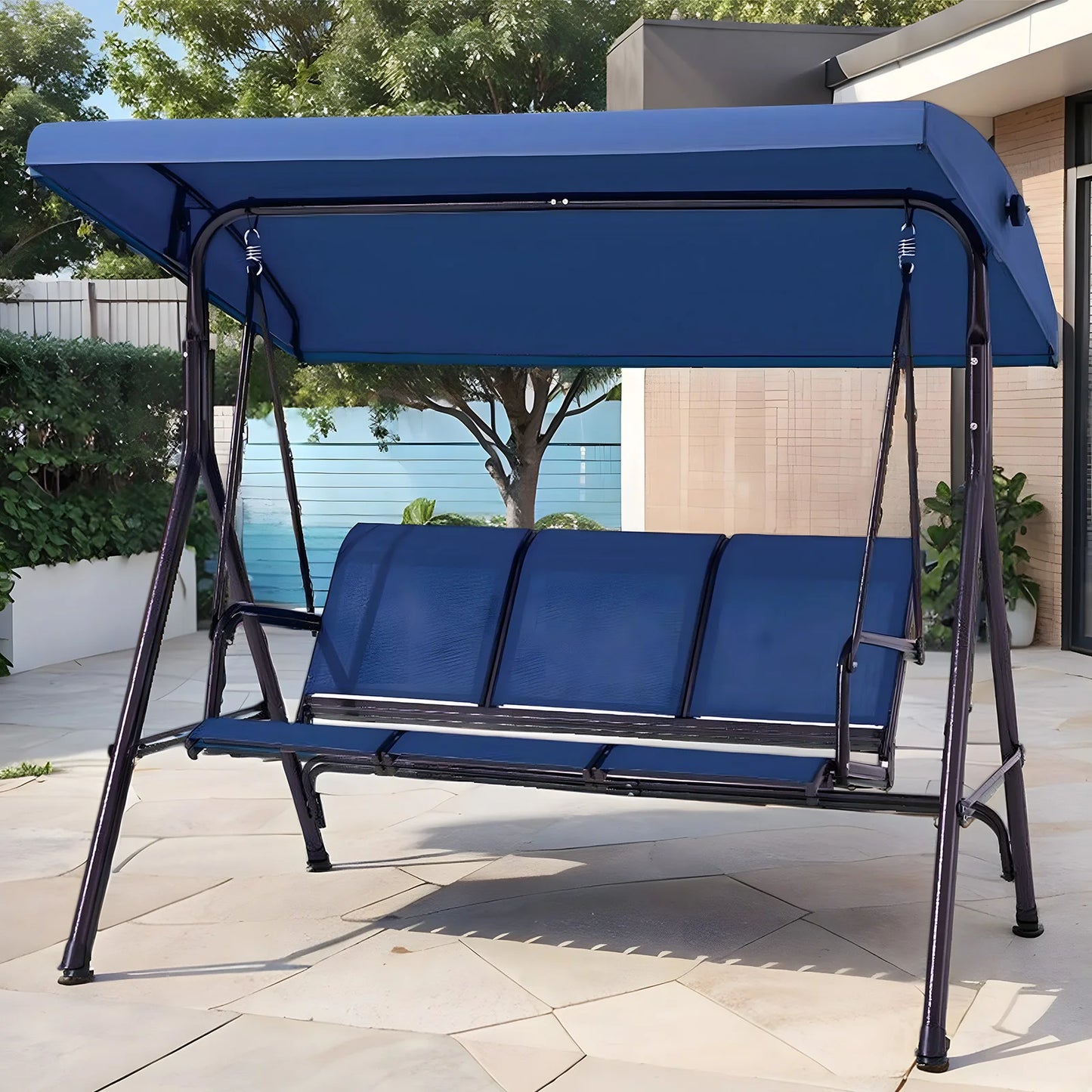 3-Seat Patio Porch Swing with Adjustable Canopy Peaceful Pleasures Health and Wellness