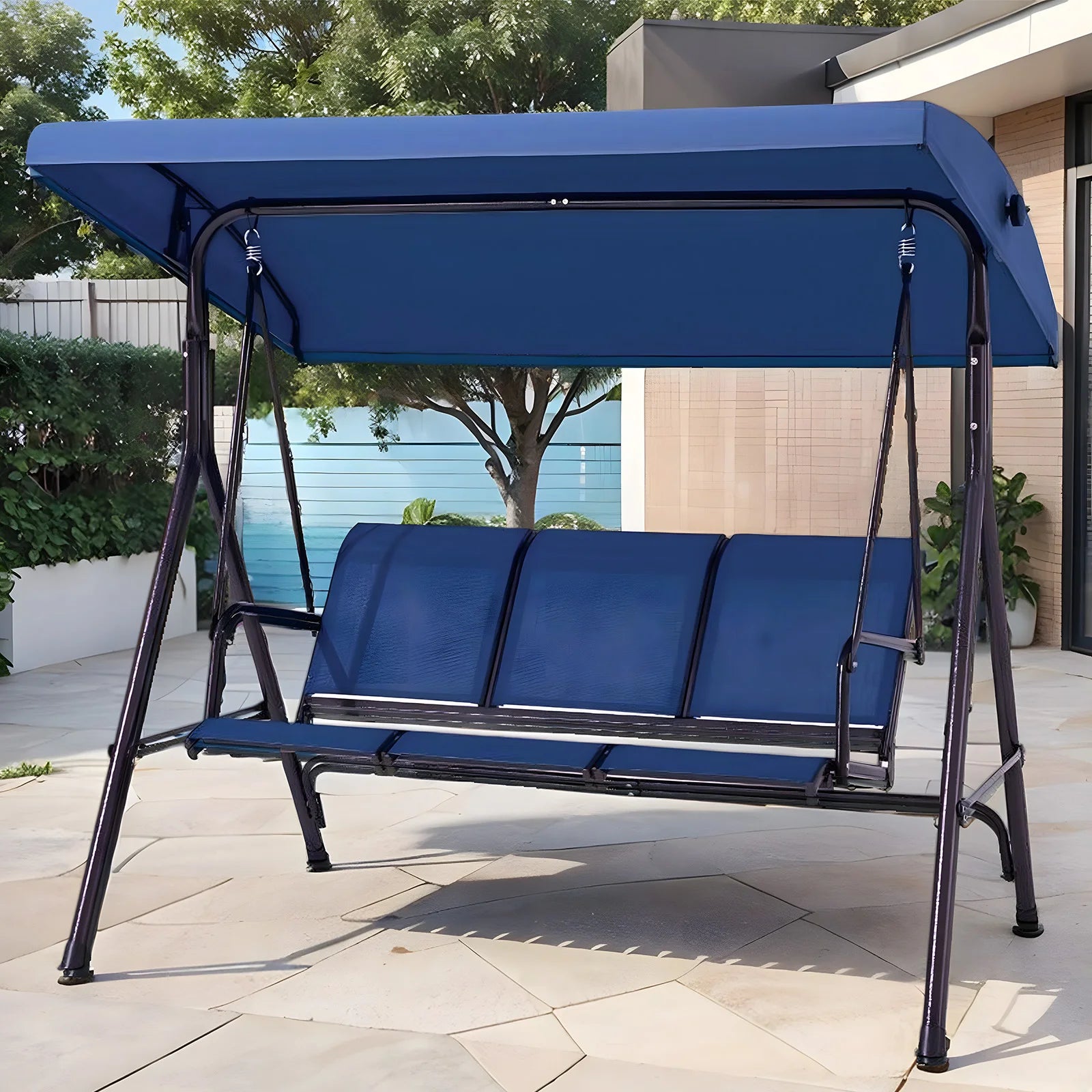3-Seat Patio Porch Swing with Adjustable Canopy Peaceful Pleasures Health and Wellness