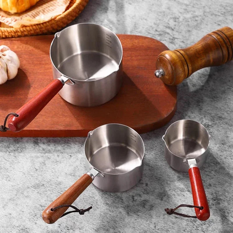 Stainless Steel Measuring Spoon with Handle Sauce Cup Wooden Handle Dipping Sauce Cup with Handle Measuring American Western Peaceful Pleasures Health and Wellness