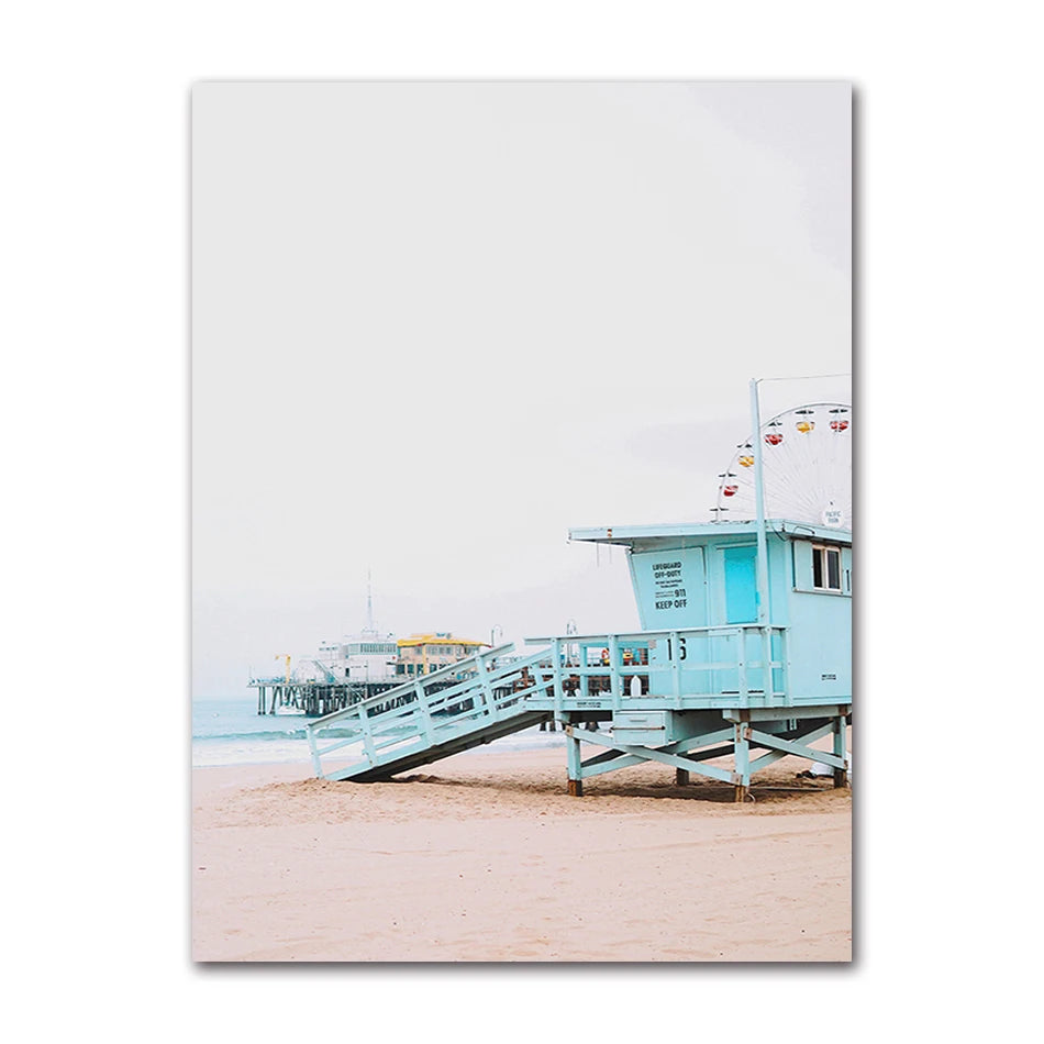 Scandinavian Ocean Beach Pink Bus Canvas Wall Art | Nordic Print