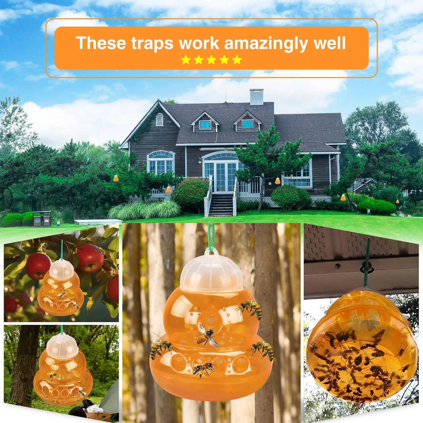Wasp Trap Outdoor Reusable Portable Wasp Catcher Non-toxic Pest Control Garden Multi-hole Bee Trap for Home Farm Yard Supplies Peaceful Pleasures Health and Wellness
