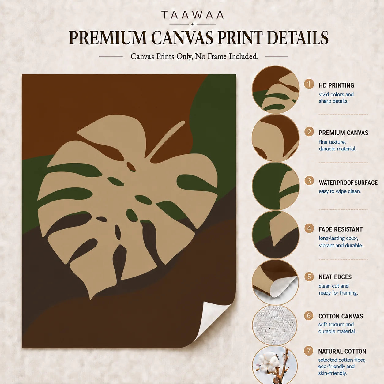 Boho Abstract Wall Art, Vintage Monstera Leaf Botanical Canvas Painting, plant Poster Print for Living Bedroom Room Wall Decor Peaceful Pleasures Health and Wellness