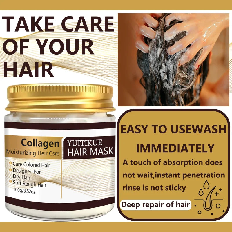 YUITIKUE Collagen Moisturizing Hair Mask | For Colored, Dry & Rough Hair | Deep Hydration & Softening Hair Repair Treatment 100g Peaceful Pleasures Health and Wellness
